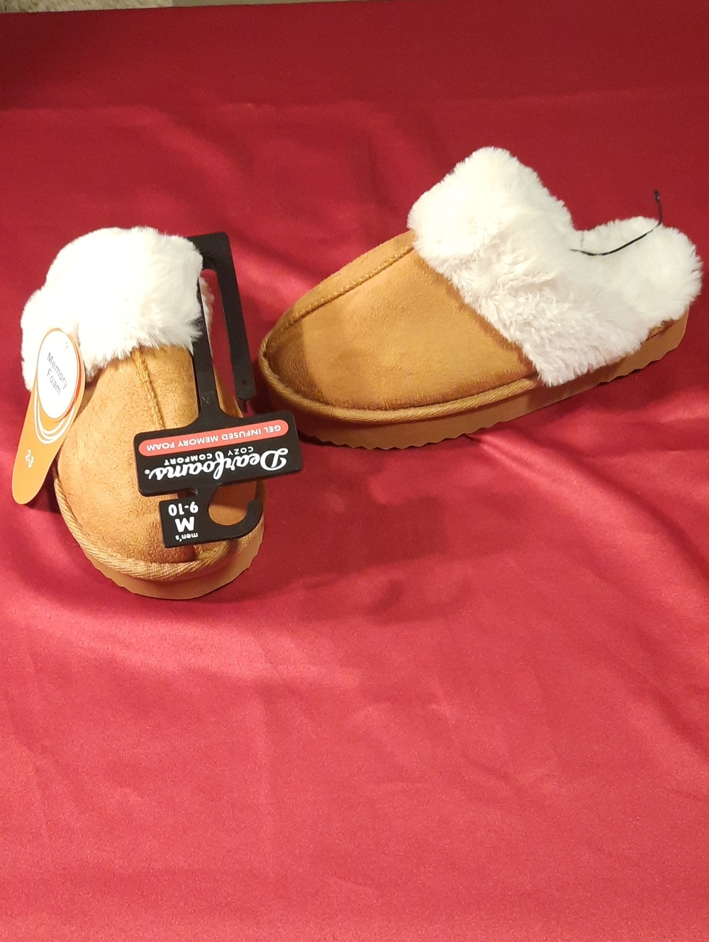 wonder nation Kids Tan Slippers with White Faux Fur Cuff